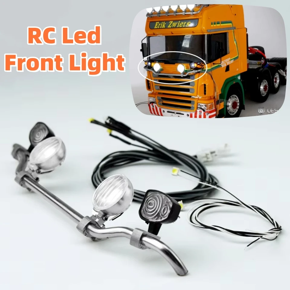 

Прожектор светодиодный передний светильник, обновленная фара из нержавеющей стали для 1/14 Tamiya RC Lesu Scania Man, детали игрушек с дистанционным управлением