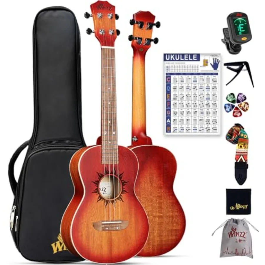 

26-дюймовая укулеле тенор из красного дерева для начинающих взрослых, с таблицей аккордов и капо, уникальный дизайн, идеальный подарок для новичков