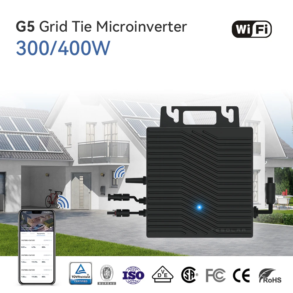 300W 400W Solar Inverter Pure Sine Wave Grid Tie Microinverter 16-60VDC To AC 230V Home Appliance MPPT Connect 2X550W WIFI App