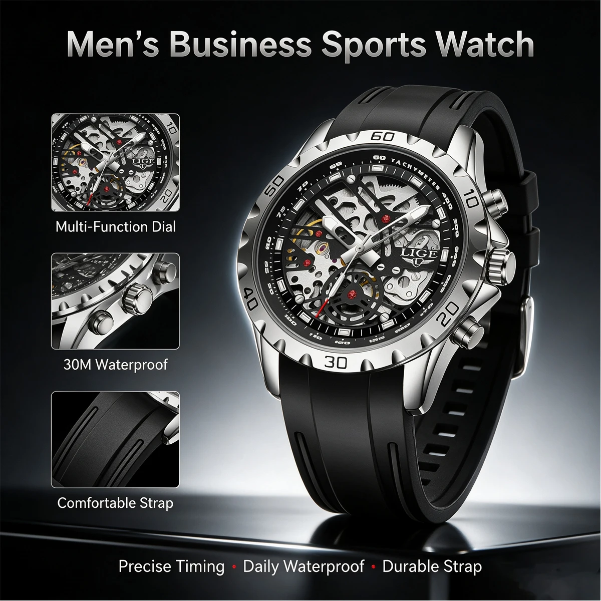 

LIGE Top Man Clock Waterproof Luminous Luxury Men's Watches Time Display Digital Stainless Steel Men Quartz Watch Homme +Box
