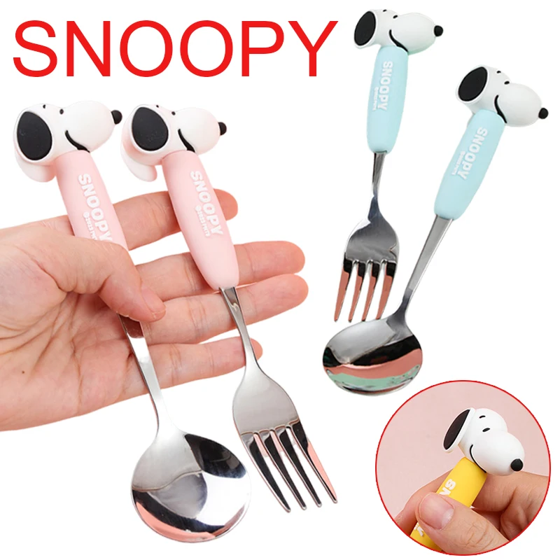 

2pcs Snoopy Fork Spoon 304 Stainless Tableware Children Cartoon Creative Cake Fruit Forks Kitchenware Dinner Coffee Cutlery Set