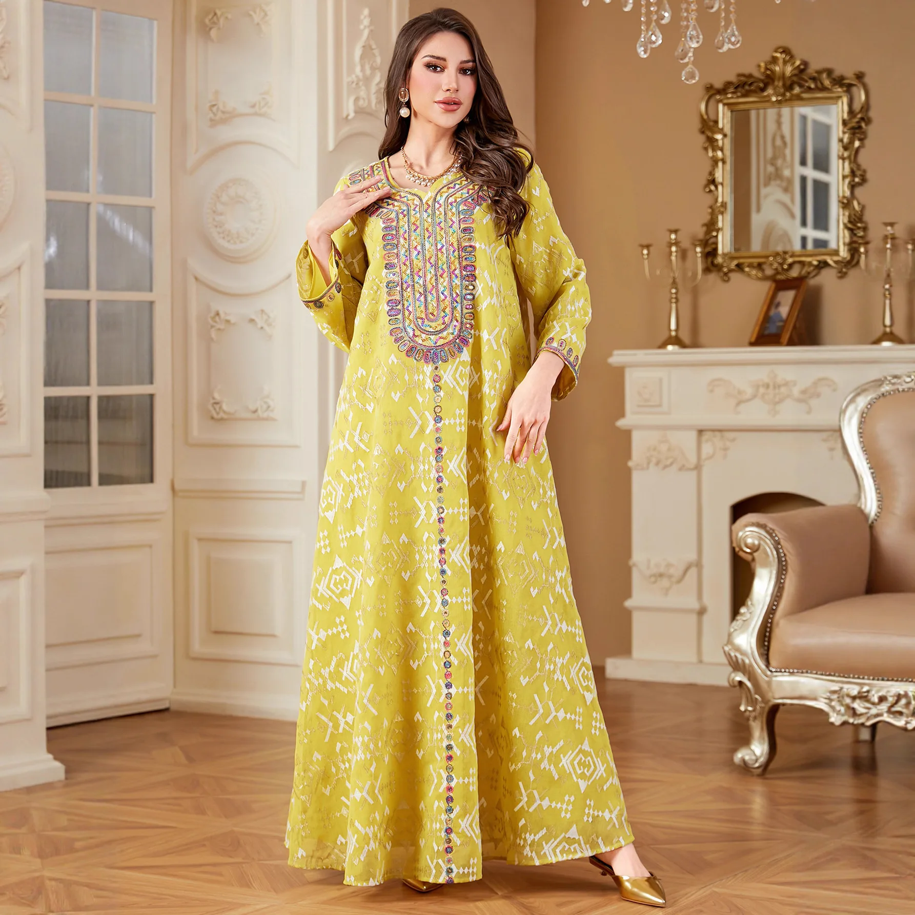 

Новое элегантное женское платье-абайя с длинной юбкой, арабская вышитая роба, длинное платье-роба, абайя для Рамадана, Дубай, роскошное исламское элегантное платье