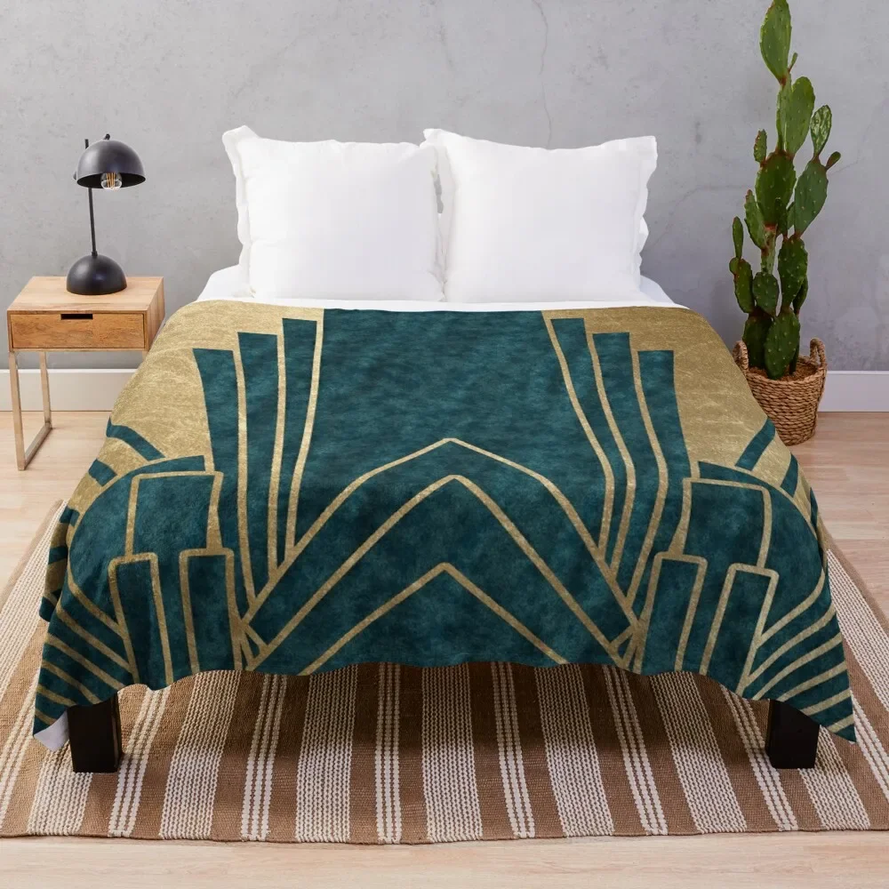 

Art Deco glamour - teal and gold Throw Blanket Soft Big Soft Bed covers Decorative Throw Blankets