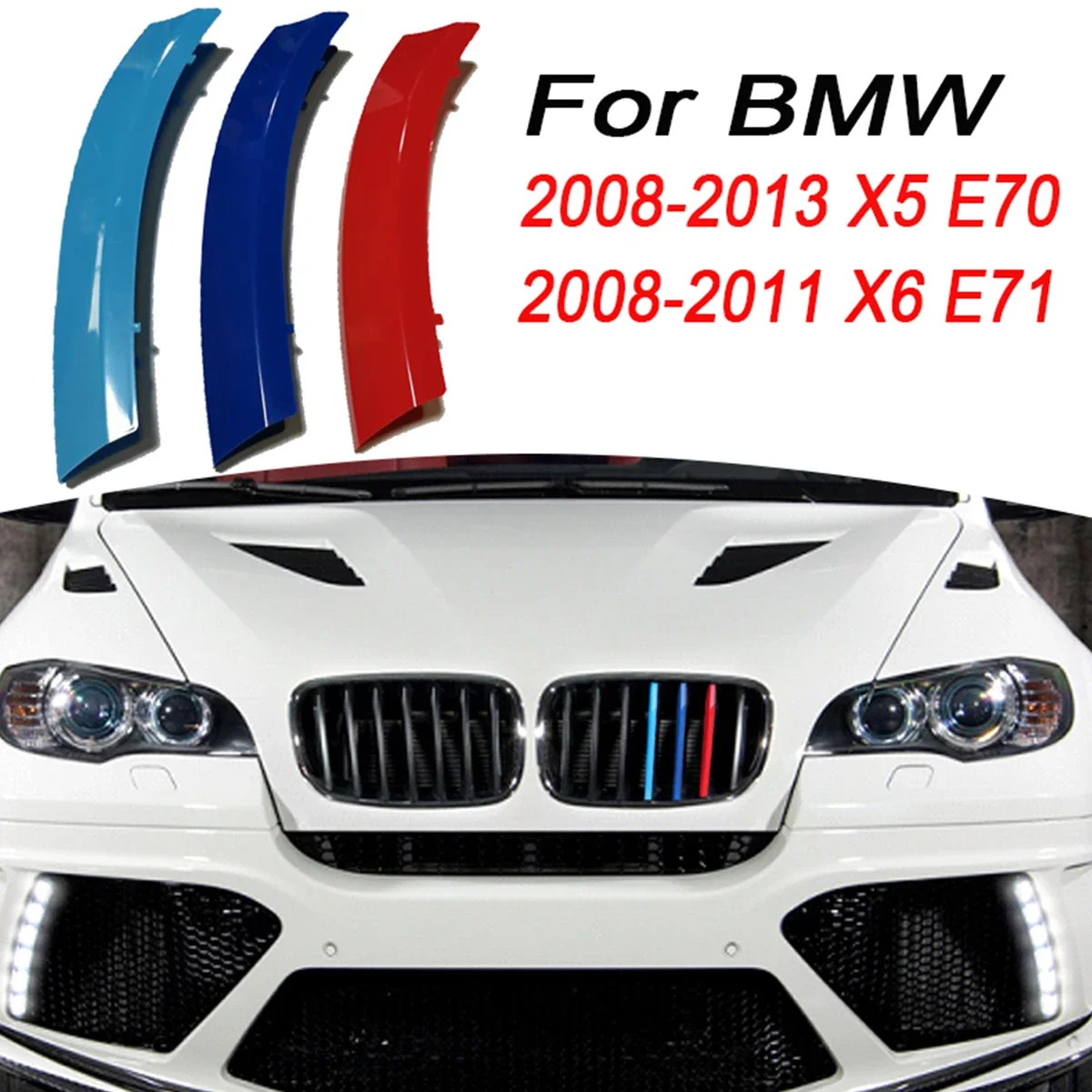 3Pcs ABS Car Racing Front Grille Trim Strips For BMW X5 E70 F15 G05 X6 E71 F16 G06 2008-2022 2023 2024 M Grill Clip Accessories