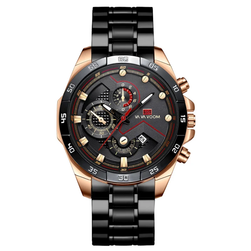 Fashionable European and American Leisure Waterproof Watch Calendar Men's Steel Band Quartz Watch Trend