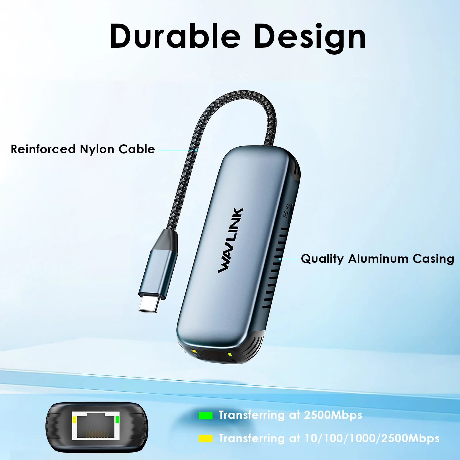 WAVLINK USB-C to 2.5Gbps Ethernet Adapter with 95W PD, High-Speed RJ45 to Type-C Network Adapter for iPhone 15 Series, iPad, Laptop – 2.5Gbps Speed, Compact & Durable Aluminum Design – Compatible with Windows/Mac OS/iOS/Linux/Chrome OS