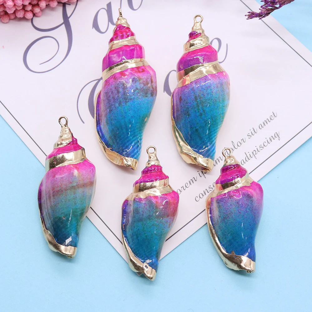 5pcs Bohemian Style Natural Colorful Conch Shell Pendant Electroplated Beach Jewelry for Choker Necklace Diy Making Accessories