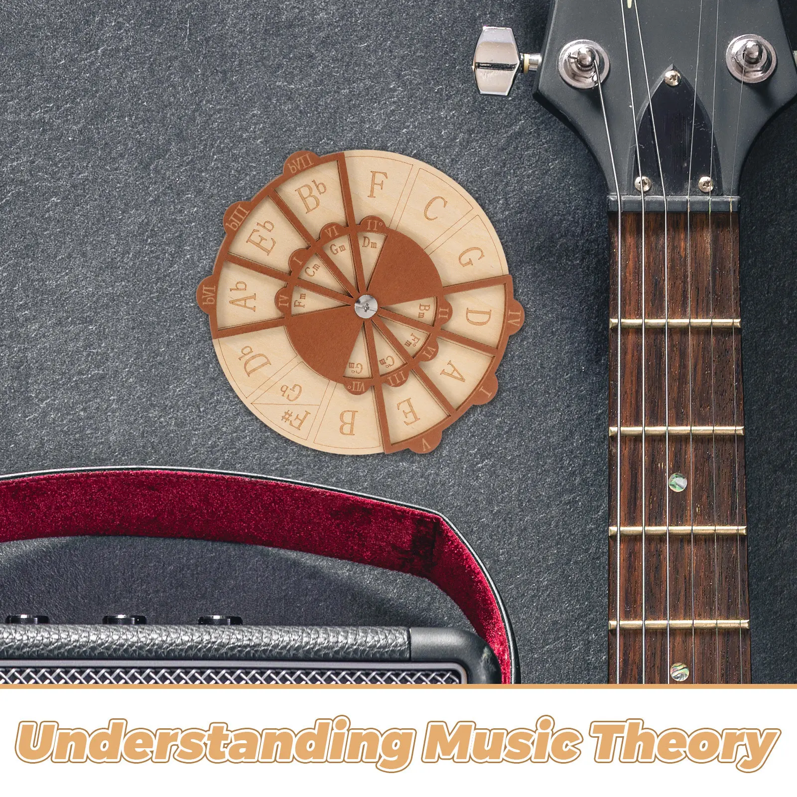 Natural Wood Guitar Chord Wheel Circle of Fifths Portable Trainer Music Theory Practice Tool Chord Progression Aid Songwriting - view 5