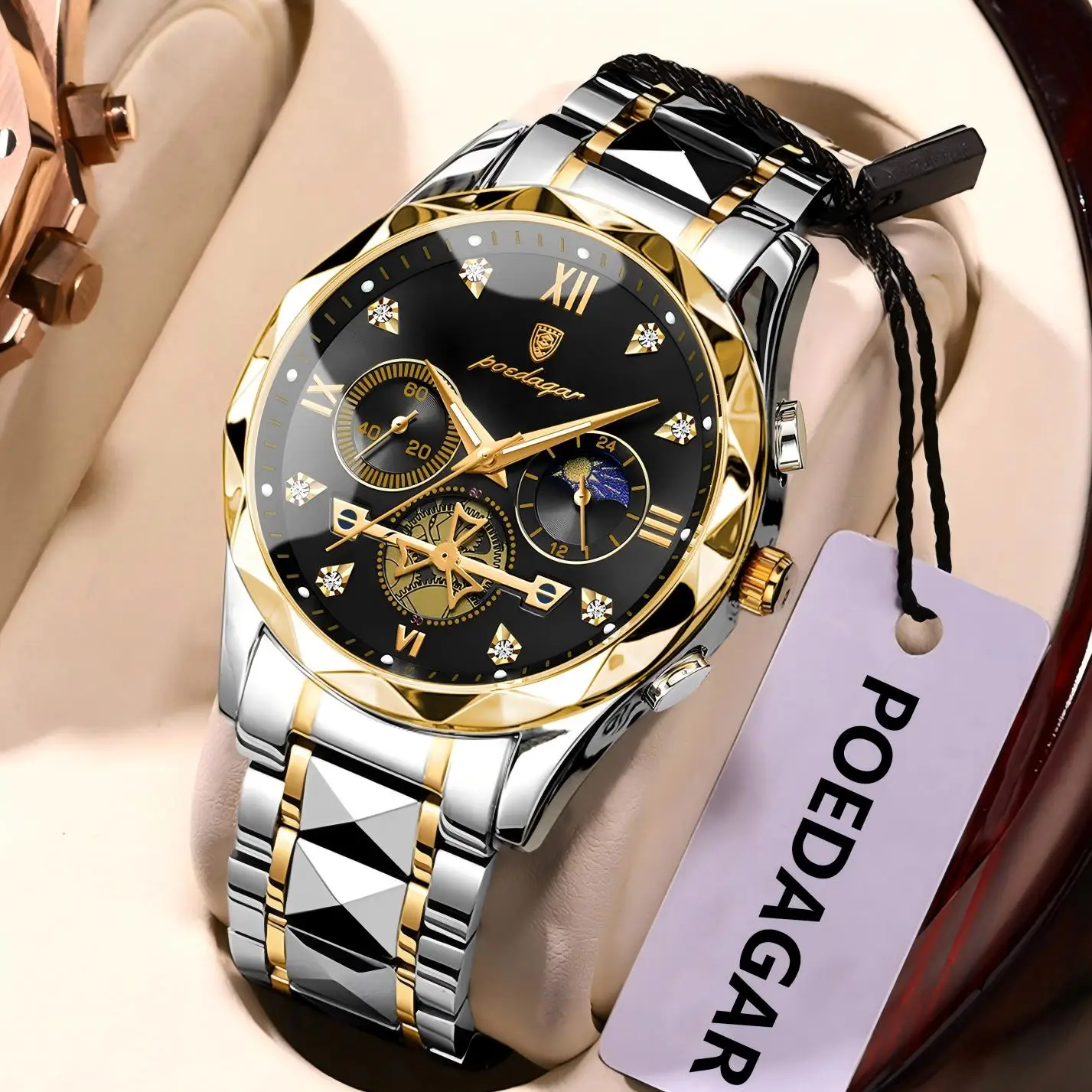 POEDAGAR Luxury Business Man Watch Stainless Steel Chronograph Quartz Men Clock Waterproof Luminous Casual Fashion Men's Watches