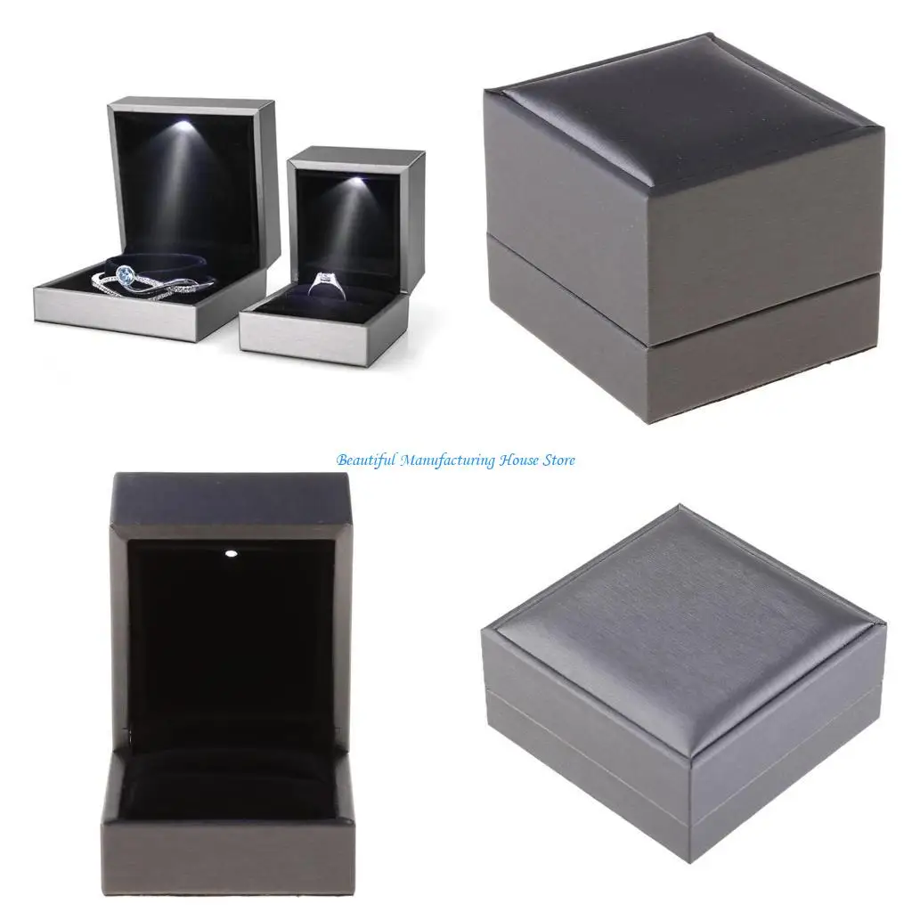E56A LED Light Jewelry Display Bracelet Necklace Wedding Engagement Ring Box Storage for Case Holder