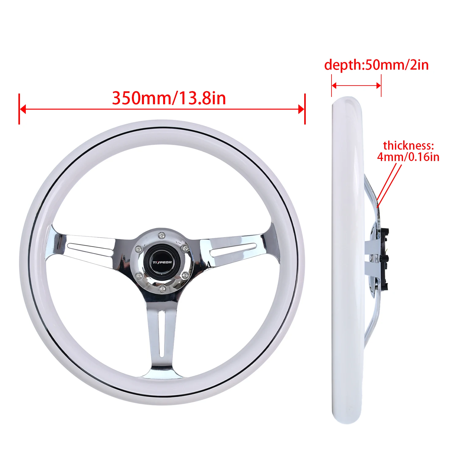 عجلة قيادة تعديل السيارة باللون الأبيض من الخشب الصلب مقاس 350 مم لـ TIYPEOR