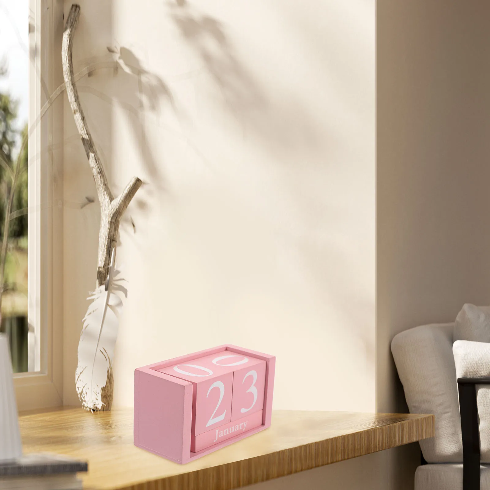 

Creative Never Ending Wooden Date Calendar 5 Sections Manual Desk Decoration For Home Office Pink Blocks White Numbers Retro