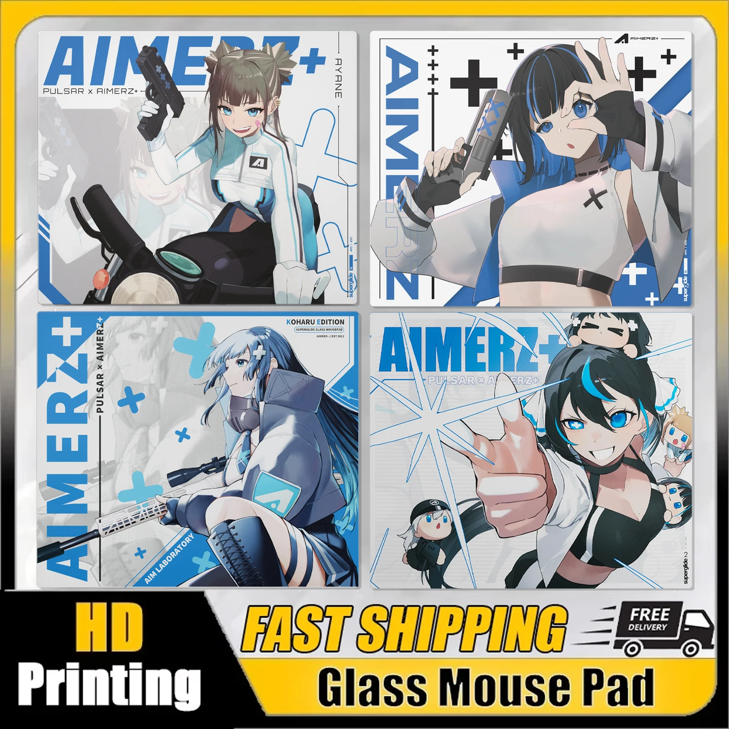 

A-Aimerz Superglide Glass Mousepad A-Ayane&YUI&K-Koharu Edition Frosted Surface Desktop Mat Tempered FPS Custom Gaming Mouse pad