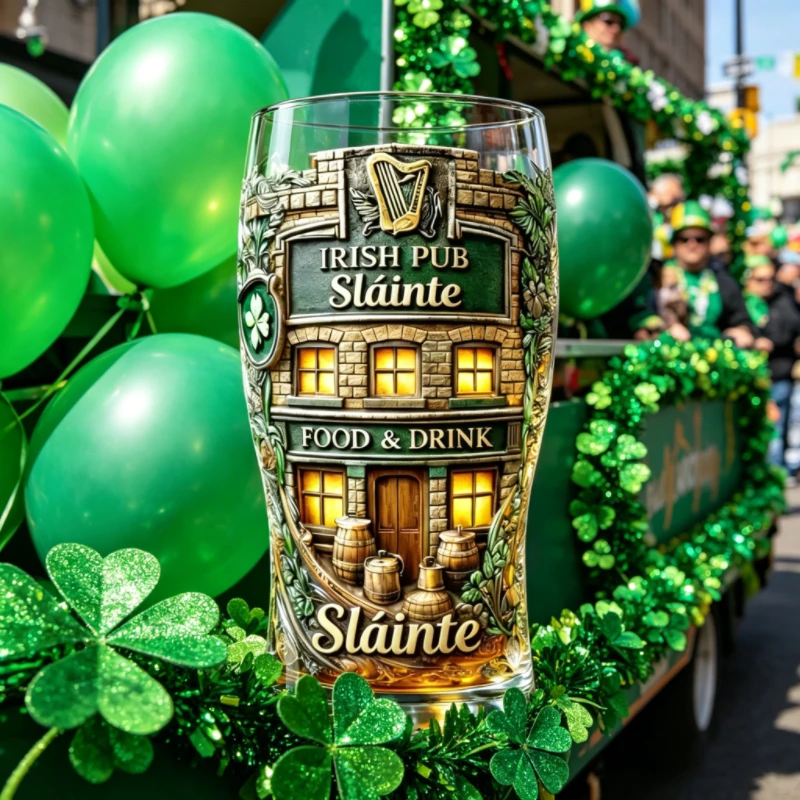 Vaso de Cerveza con Relieve 3D de la Marca Sláinte, Estilo Pub Irlandés, Regalo para el Día de San Patricio