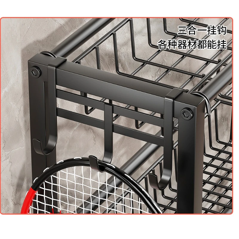 Portable Wheeled Multi‑Layer Sports Storage Rack, Home Gym Organizer for Basketball Cushion & Fitness Gear Body Building