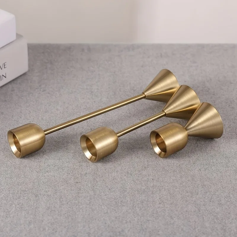 1set Copper-Plated Color Candle Holders with U-Shaped Top and Cone-Shaped Base, Elegant Home Decor, Household Gadgets