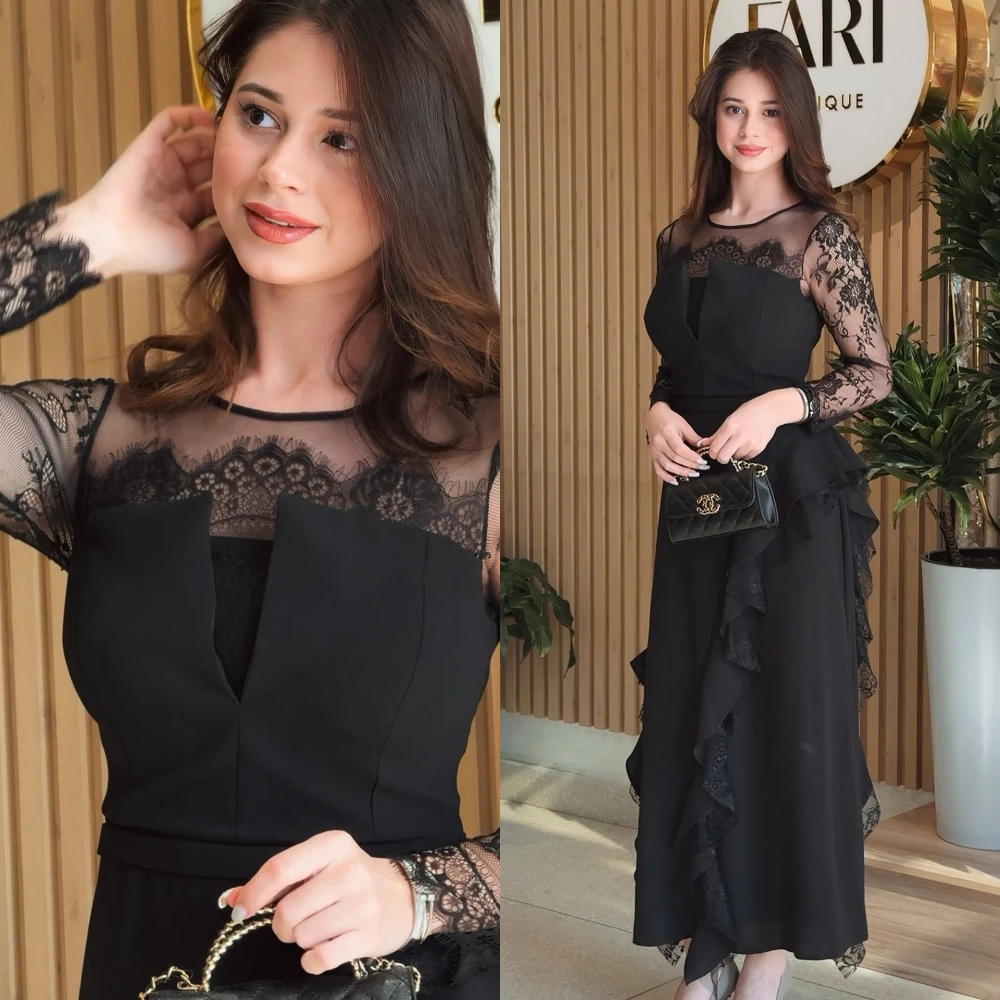 Customized Straight Crew Neck Long Sleeves Elegant Graceful Evening Dress Delicate Celebrity Gowns Modern Classic Prom Dress