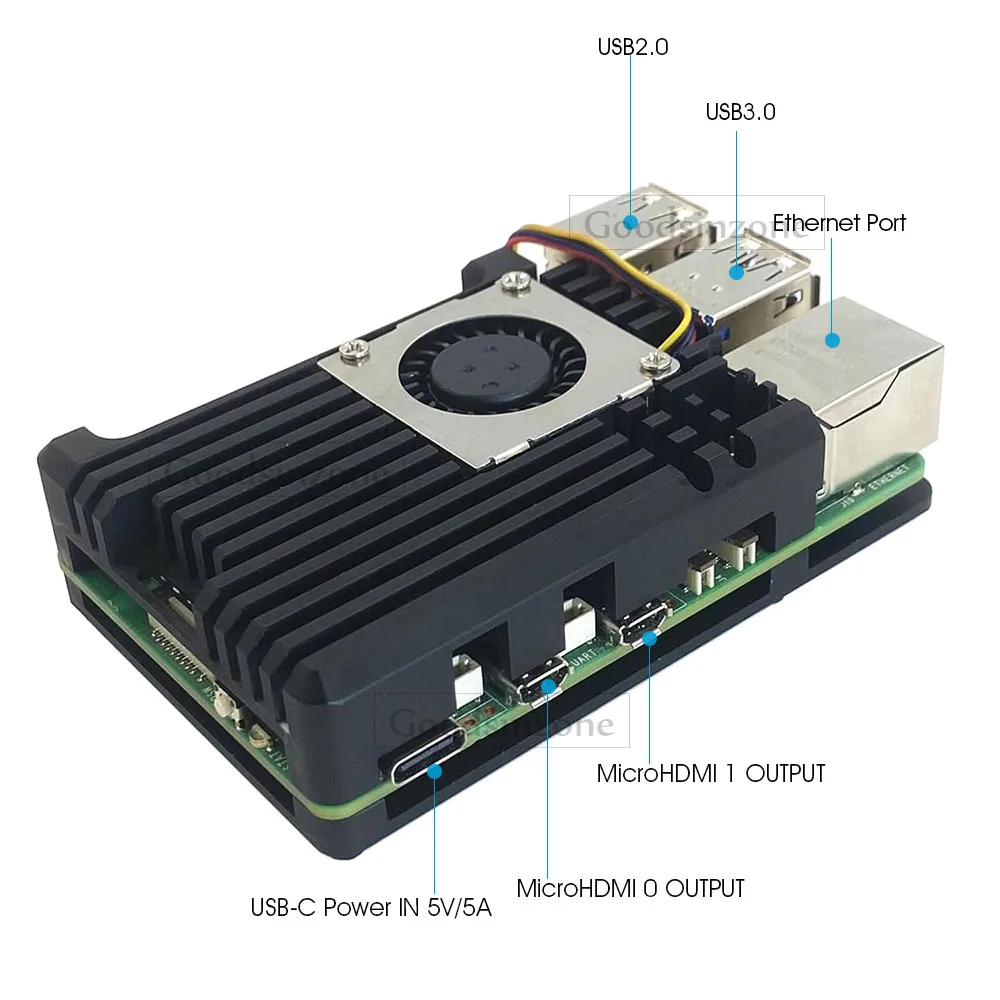 حافظة مدرعة من سبائك الألومنيوم Raspberry Pi 5، حافظة مع مجموعة مروحة + رأس GPIO لـ Raspberry Pi 5 4GB/8GB (مع مروحة تبريد) #2