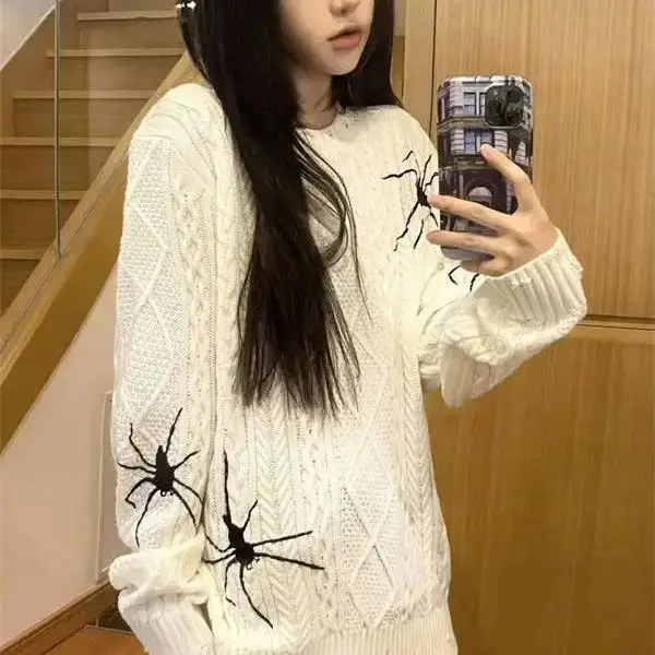 

Knitted Sweater Design Spider Twist Sweater Women Ins Personality Versatile Lazy Style Retro Outer Wear Versatile