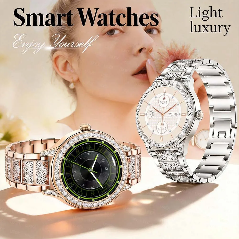 Ladies Smartwatch IP68 Water 1.27 Inch HD Digital Watch Fitness Tracker BT Call 100+ Exercise Mode Luxurious Wearable Wristwatch