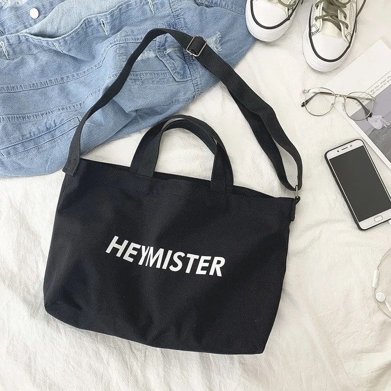 Class Letter Canvas Bag Student Zipper Book Bag Large Capacity Crossbody Bag Teen Men Women Handbag Shoulder Bag