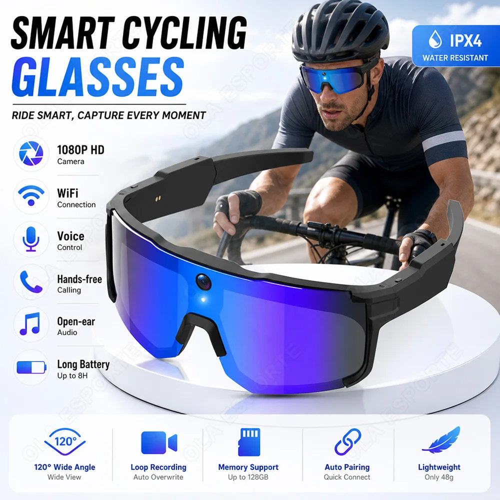 New AI Smart Shooting&Recording Glasses with 800W Camera HD Anti-Shake Bicycle Riding Shooting Artifact Windproof Goggles Q01