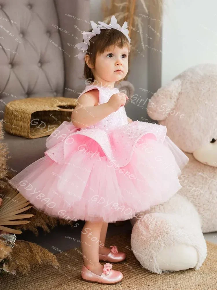 Vestido de princesa lavanda para niñas, vestidos de cumpleaños de tul escalonados, lentejuelas brillantes, longitud del té, ropa para niños pequeños, vestidos hechos a medida