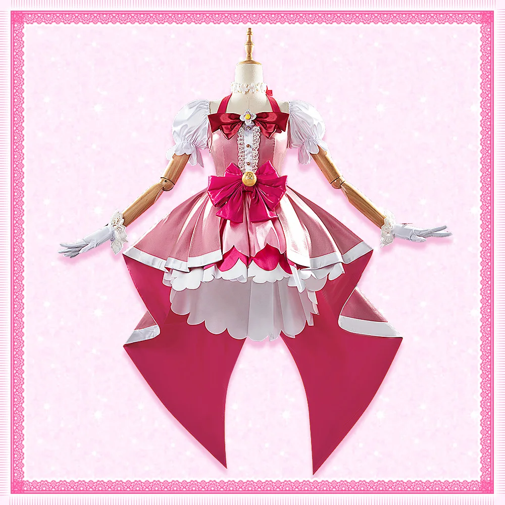 Go! Princess Pretty Cure Cure Flora Cosplay Costume Lovely Girl Pink Dress Uniform  Halloween Party Role Play Outfit