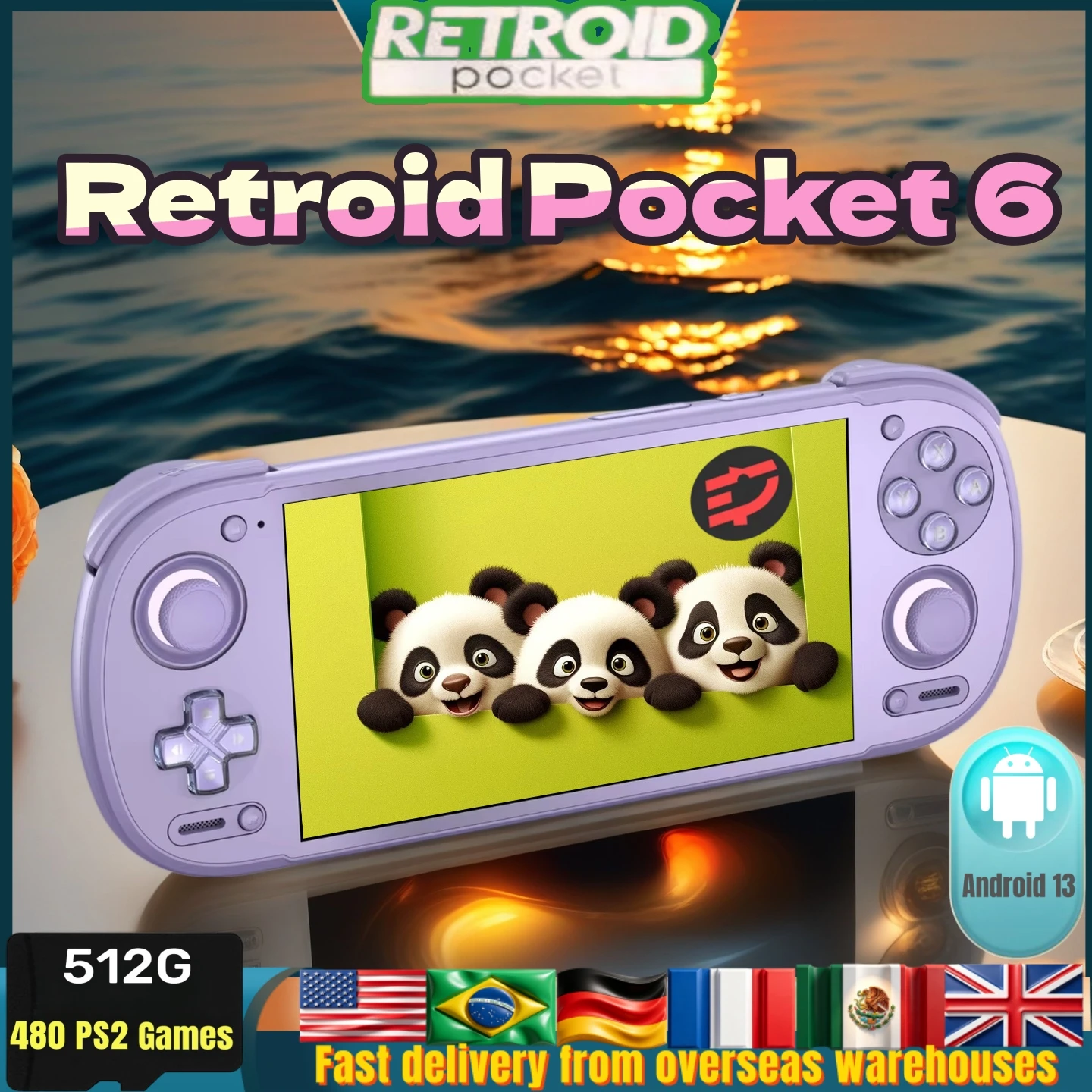 Retroid Pocket 6 Android Game Console Hall-Effect Trigger 8GEN2 5.5Inch 1080P 120Hz AMOLED Screen 6000mAh Handheld Consoles RP6