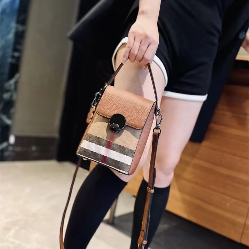 Genuine Leather Casual Shoulder Bag 2023 New Ladies Lattice Luxury Crossbody Bag Fashion Trend Women Mobile Phone Bag