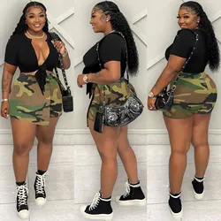 Camouflage Irregular Shorts Skirts Women Zipper Back Straight Skirt Pants Summer Fashion Camo Mini Shorts Clothes 2023