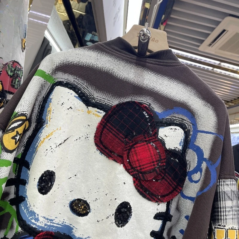 2025 Autumn New Fashion Versatile Heavy Industry Cartoon Cat Embroidery Long Sleeves Baseball Jacket For Women's Y2k Kawaii Coat