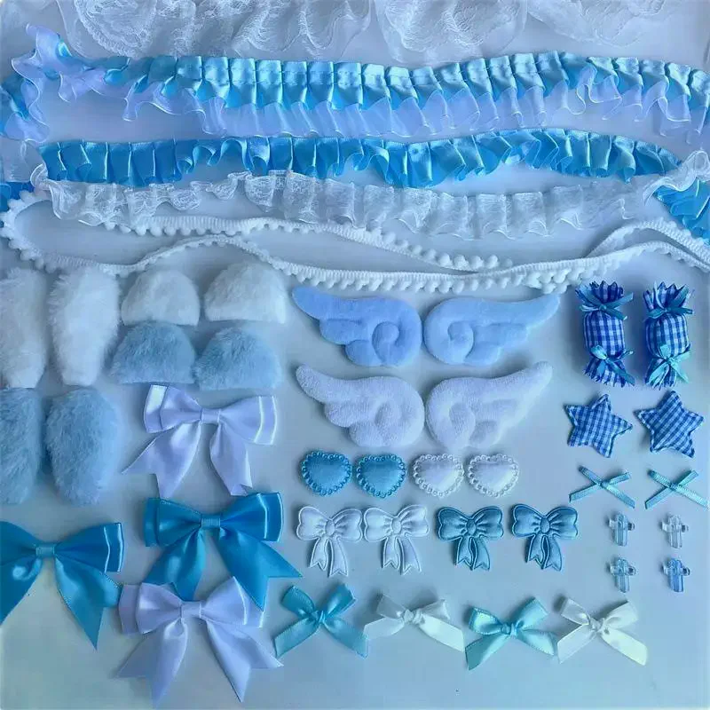 50Pcs Lace Ribbon Bow Wing Ita Bag DIY Decor Set Sweet Anime Themed for Cosplay Prop Making Bag Customization Gifts