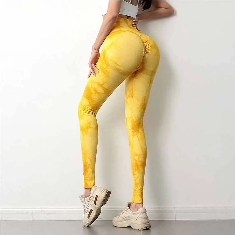 Tie Dye legginsy z nadrukiem dla kobiet Push Up sport spodnie sportowe do jogi wysoki stan bezszwowe legginsy Para Mujer