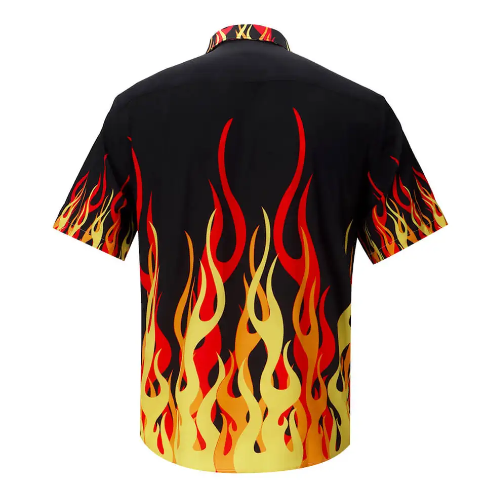 guy fieri dress shirts 2024 Flame T-Shirt For Men Hawaiian Shirt Summer Short Sleeved Gift Cosplay Party Outfits Apricot Romantic Cape Sleeve Gold/Pewter It’s full throttle flavor Dress Length:With Court Train guy fieri flame pattern
