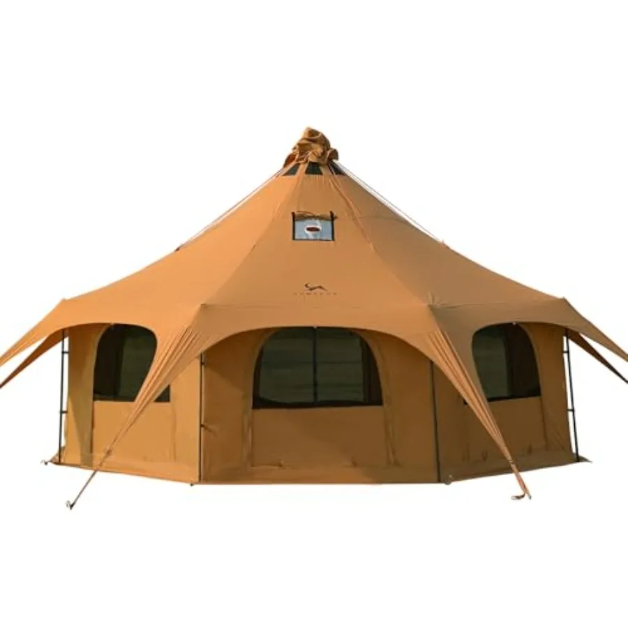 

Canvas Bell Tent Wall Tent with Stove Jack for Camping Glamping Yurt Dia.16.4ft*9.2ft