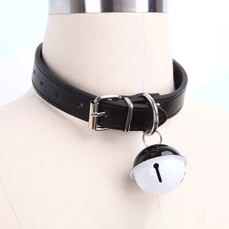 

Bell leather neck necklace Japanese cute collar pu leather neck ring maid cosplay accessories