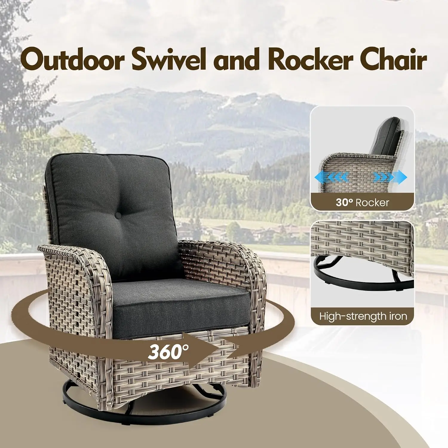 8 Pieces Outdoor Patio Set With Swivel Rocking Chairs & Ottoman,Porch Balcony Backyard Pool Garden Furniture, Customized