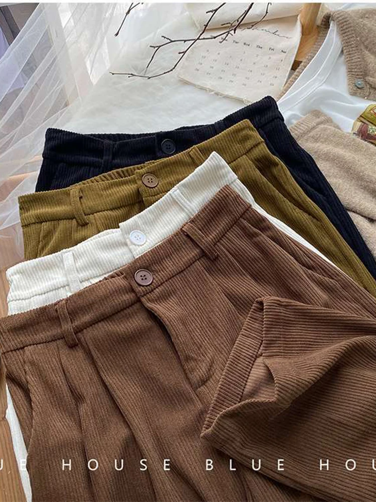 Pantaloni vintage in velluto a coste a vita alta da donna Pantaloni larghi larghi classici Moda coreana All Match Streetwear Tute Abbigliamento
