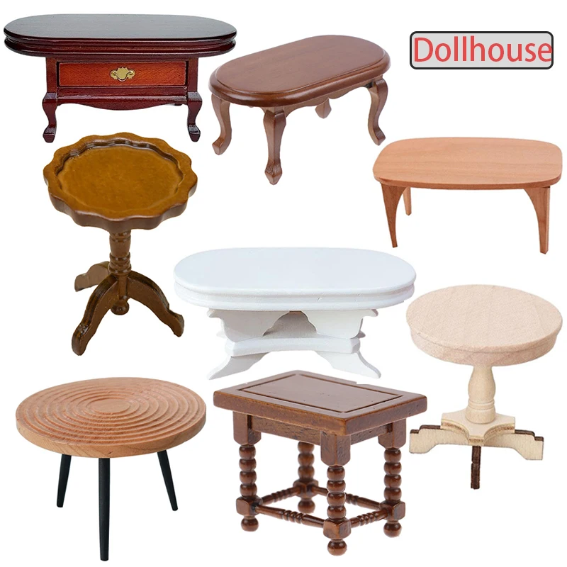 1:12 Dollhouse Miniature Round Table Tea Table Doll Home Coffee Table Furniture Decor Toy Micro Scene Construction Props