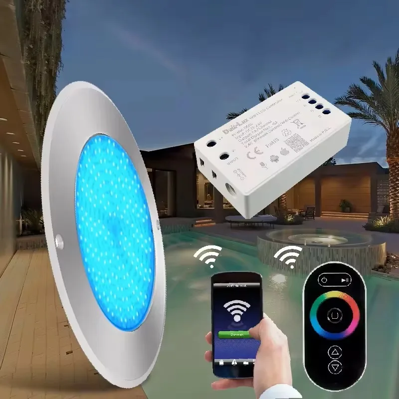 7mm Slim Newest Led Underwater SMD 316SS Stainless Steel AV12 Volt Wifi Remote Control Spa Light Resin Filled Pool Lights
