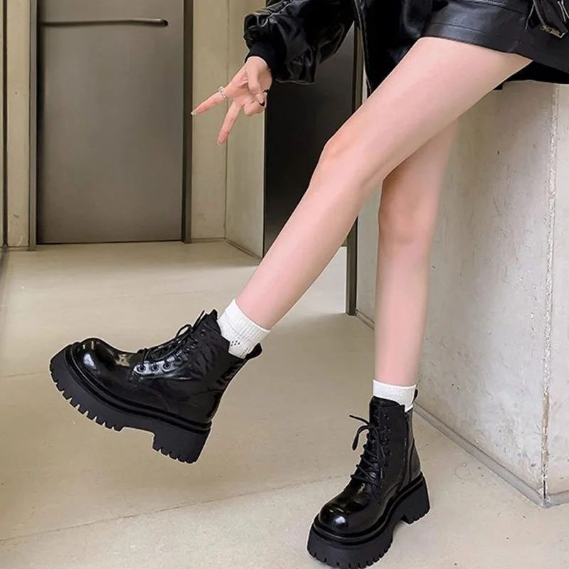 

Leather thick sole height increasing short boots for women 2025 autumn and winter new style slimming short boots