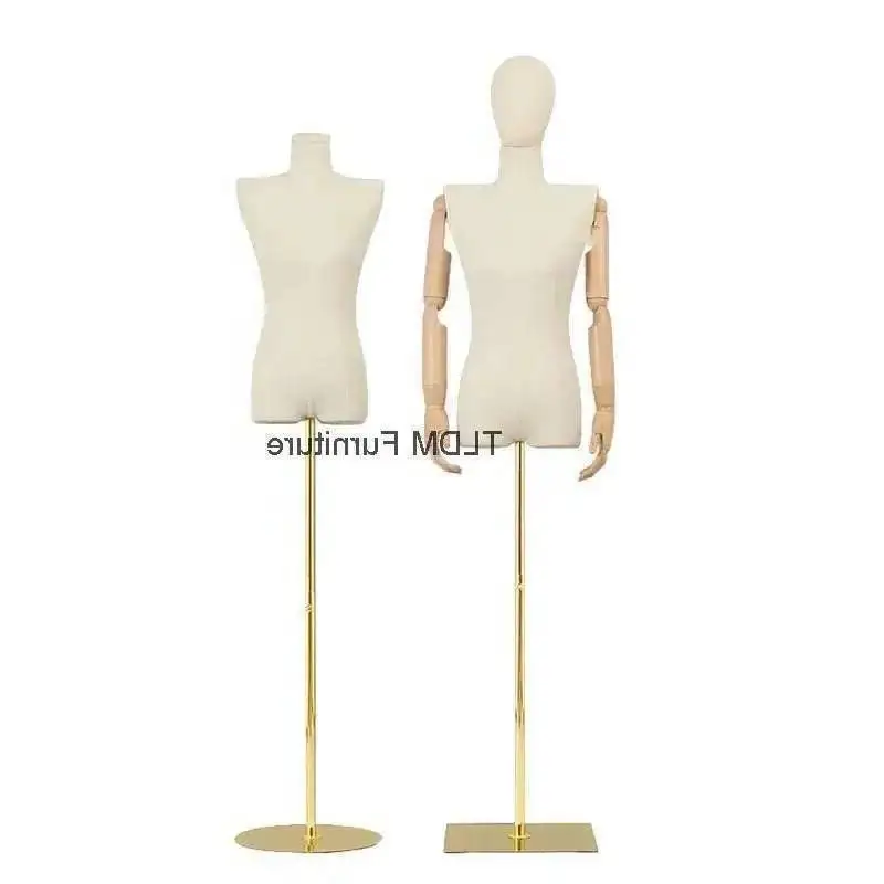 

Stand Wooden Arm Cloth Cover Female Head Adjustable Half Mannequins Metal Base Wedding Clothing Display Clothing Store Mannequin