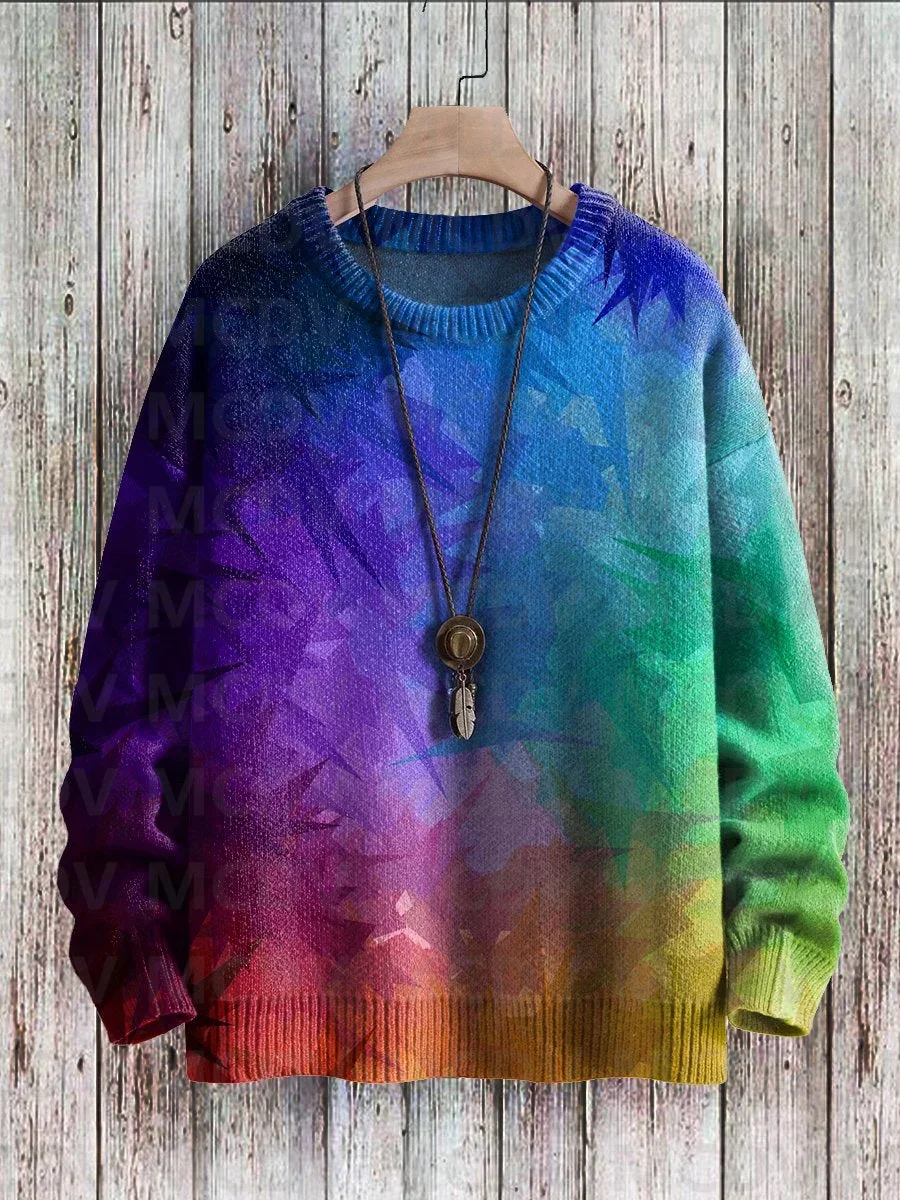 

Unisex Artistic Geometry Rainbow Gradient Art Print Casual Knit Sweatshirt Women For Men Sweater