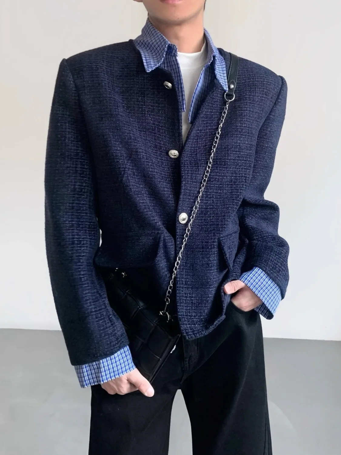 

Мужская твидовая куртка в клетку, свободная посадка, весна-осень 2023, новинка 2024, повседневная одежда для ленивых, подставка из полиэфирного волокна