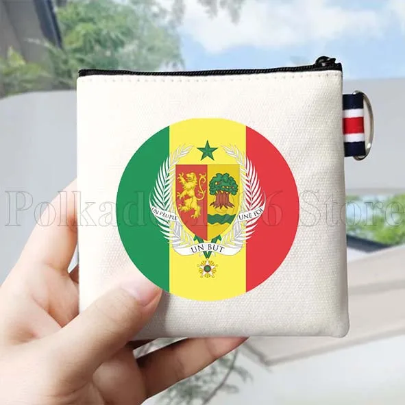 กระเป๋าใส่เหรียญผ้าแคนวาสลายธงชาติเซเนกัล ของที่ระลึกจากเซเนกัล กระเป๋าใส่กุญแจทรงสี่เหลี่ยมเล็ก กระเป๋าใส่บัตรสำหรับเดินทาง กระเป๋าใส่ของผ้าฝ้าย กระเป๋าซิป