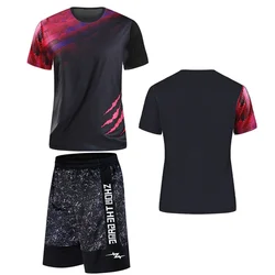 Conjunto de camiseta e shorts de badminton masculino, camiseta esportiva para corrida, camisa e calça de tênis, moletom respirável, novo, verão