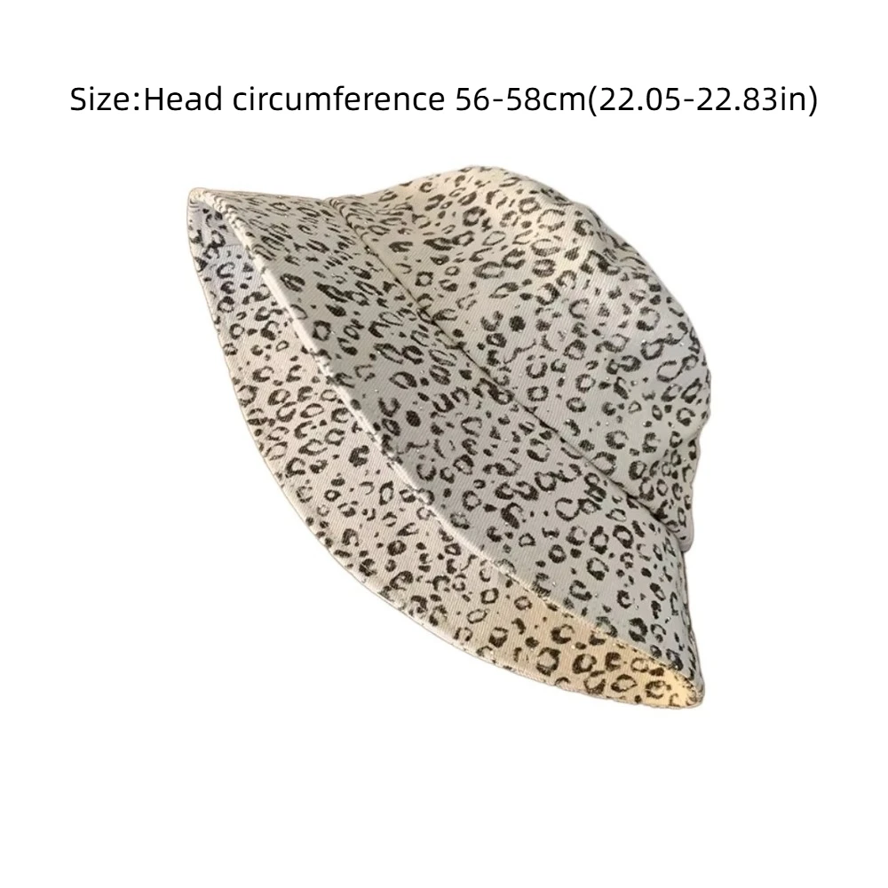 ليوبارد طباعة صياد قبعة مطرزة الراين دلو القبعات حافة كبيرة تغطي الوجه واقية من الشمس حوض قبعة الربيع الصيف