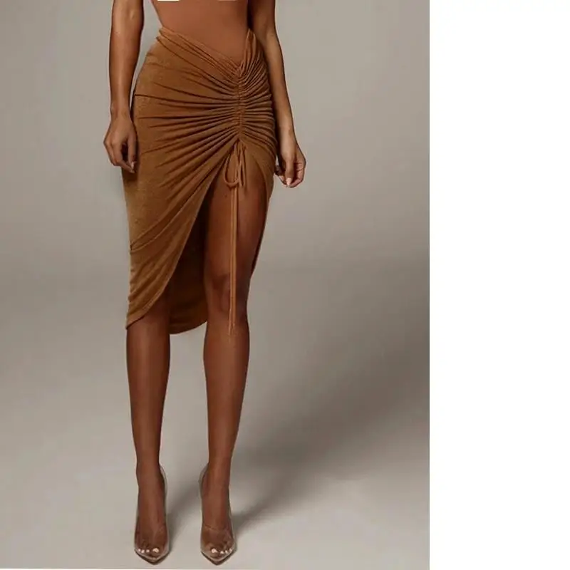 

customized Latin dance dress practice skirt drawstring irregular pleats sexy slit hip hugging rumba half body dance skirt 317
