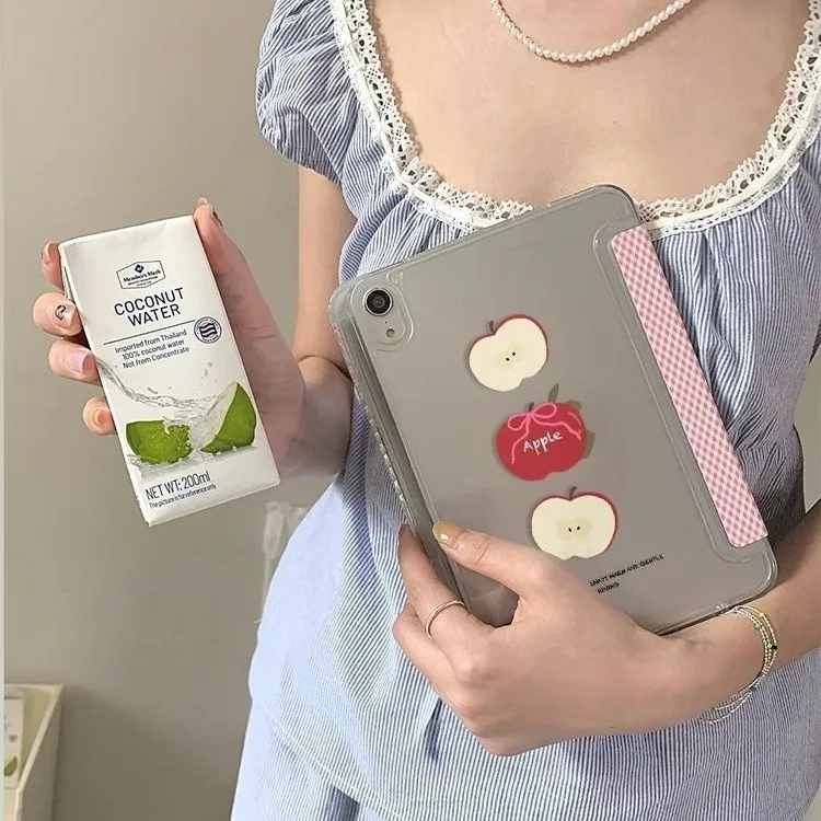 Plaid Cute Apple Print Pen Slot Tablet Case For iPad 2026 Air 8 7 6 4 3 2 1 Pro 2024 11in 12th 11 10 9 8 7 6 5th Cover